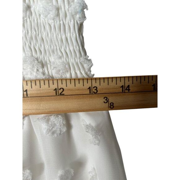 BTFBM Dress Women's Medium White Smocked Swiss Dot V Neck Short Sleeve Bohemian - Picture 8 of 11